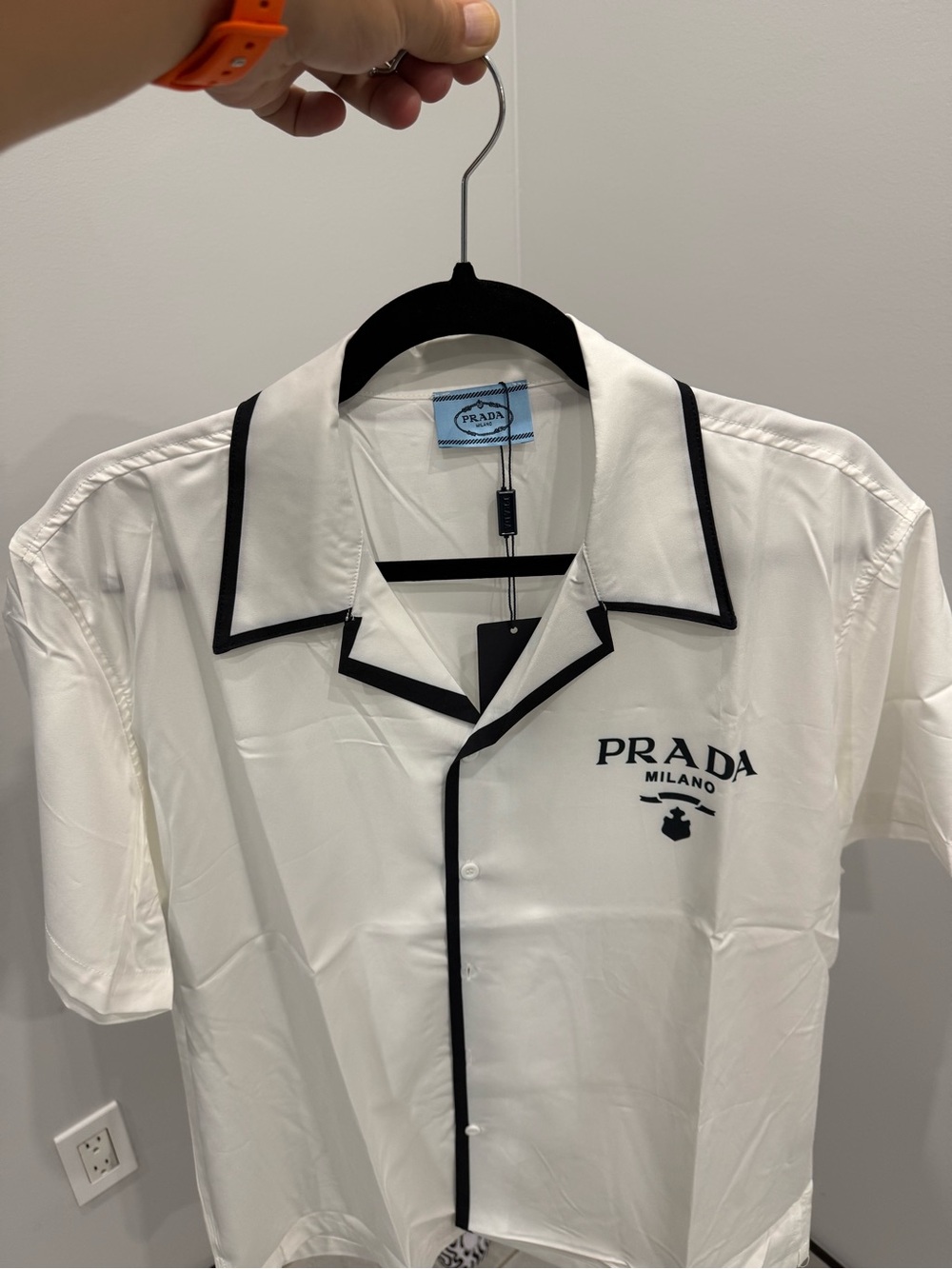 Prada White Short-Sleeve Shirt with Black Piping